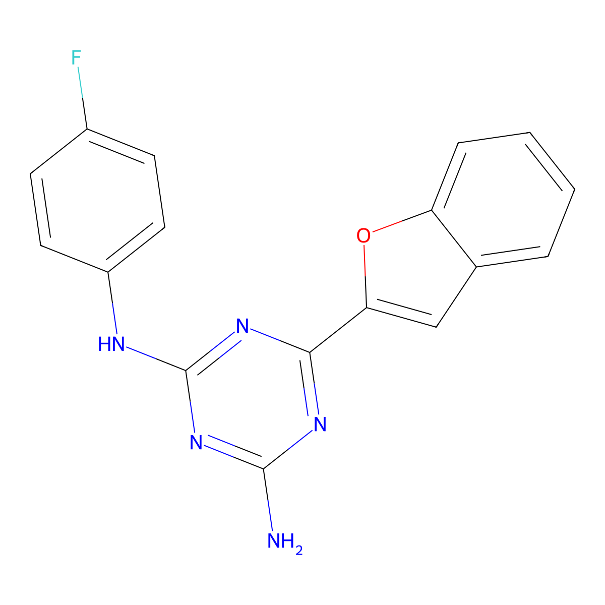 6-(1-benzofuran-2-yl)-N-(4-fluorophenyl)-1,3,5-triazine-2,4-diamine molecular structure, CAS 810686-87-4