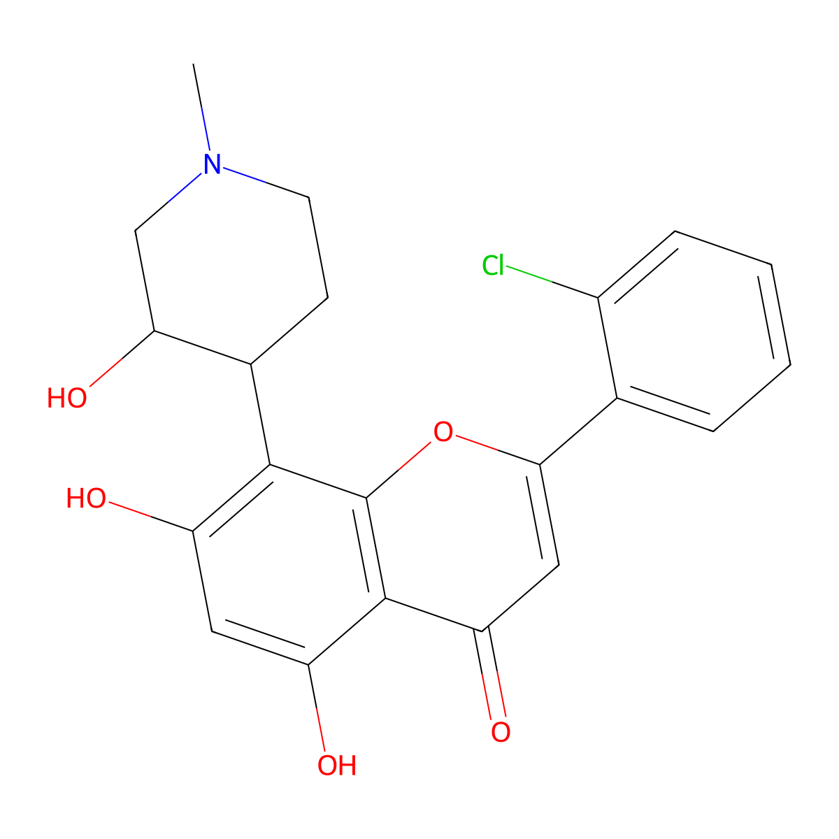 2-(2-Chlorophenyl)-5,7-dihydroxy-8-(3-hydroxy-1-methylpiperidin-4-yl)chromen-4-one molecular structure, CAS 810696-13-0