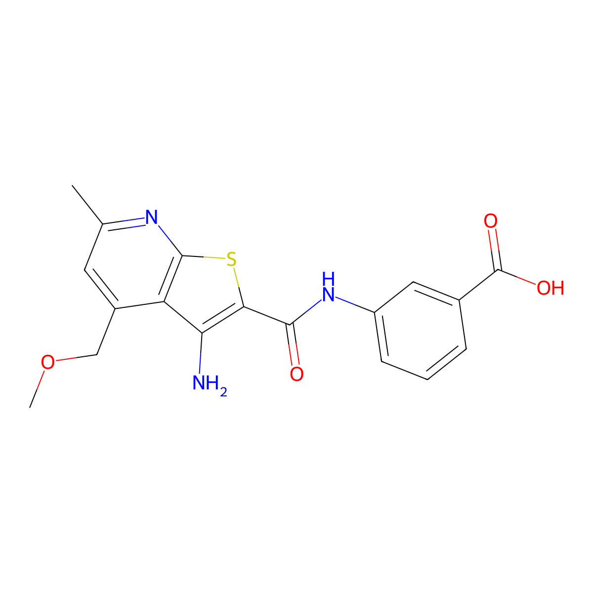 3-({[3-Amino-4-(methoxymethyl)-6-methylthieno[2,3-b]pyridin-2-yl]carbonyl}amino)benzoic acid molecular structure, CAS 810696-31-2