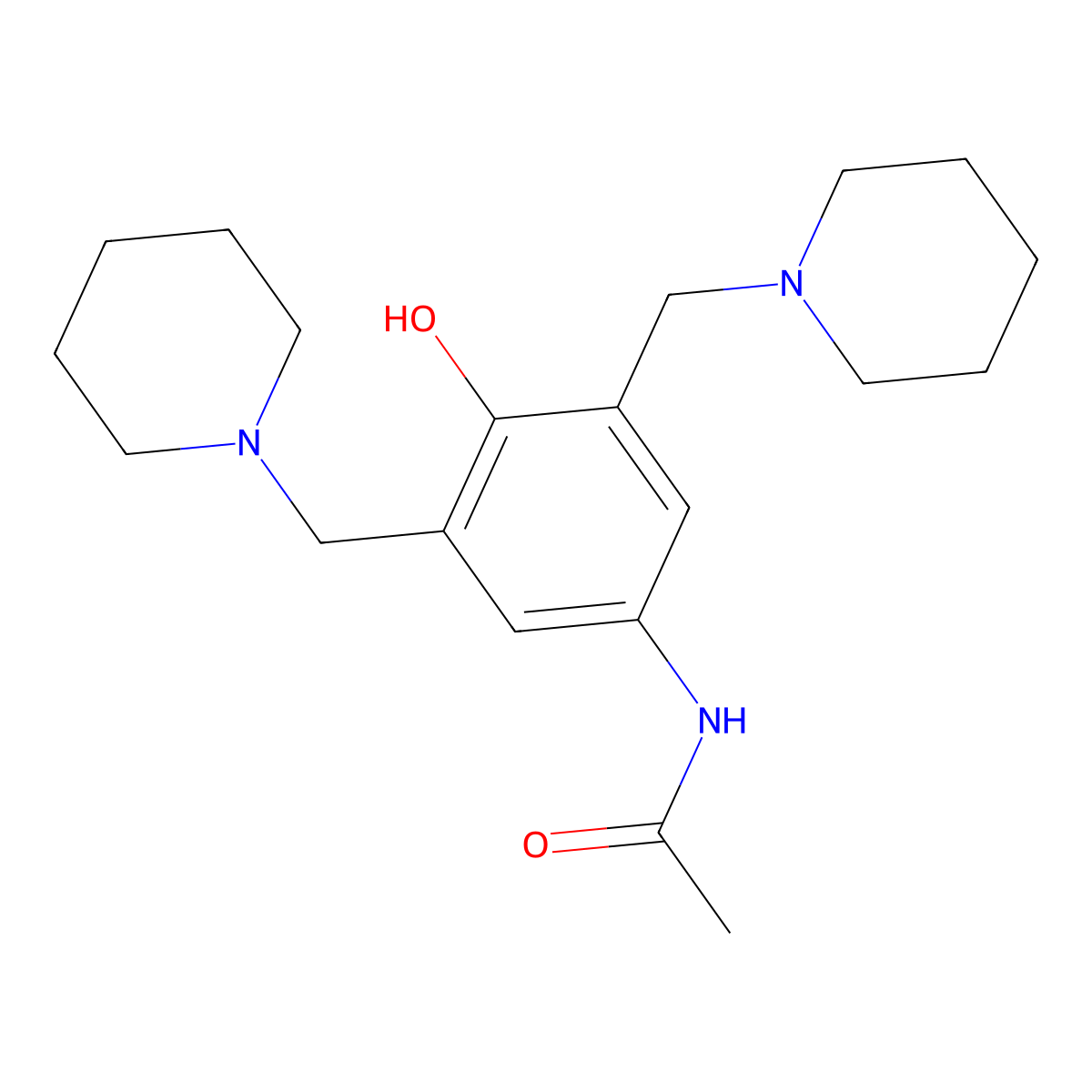 N-{4-Hydroxy-3,5-bis[(piperidin-1-yl)methyl]phenyl}acetamide molecular structure, CAS 81080-10-6