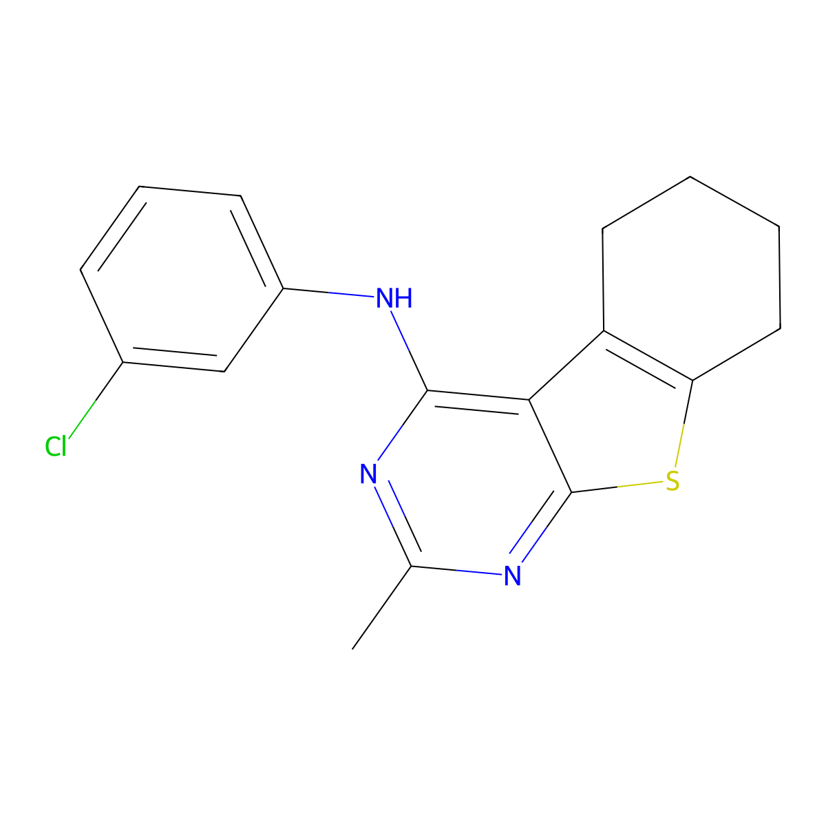 N-(3-chlorophenyl)-2-methyl-5,6,7,8-tetrahydro-[1]benzothiolo[2,3-d]pyrimidin-4-amine molecular structure, CAS 81102-95-6