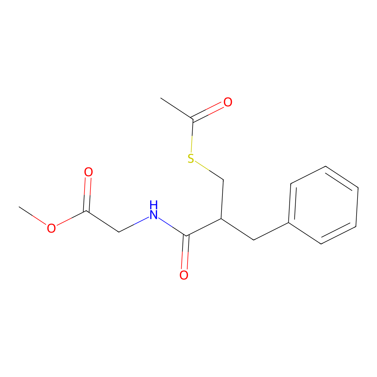 N-[2-[(Acetylthio)methyl]-1-oxo-3-phenylpropyl]glycine methyl ester molecular structure, CAS 81110-05-6