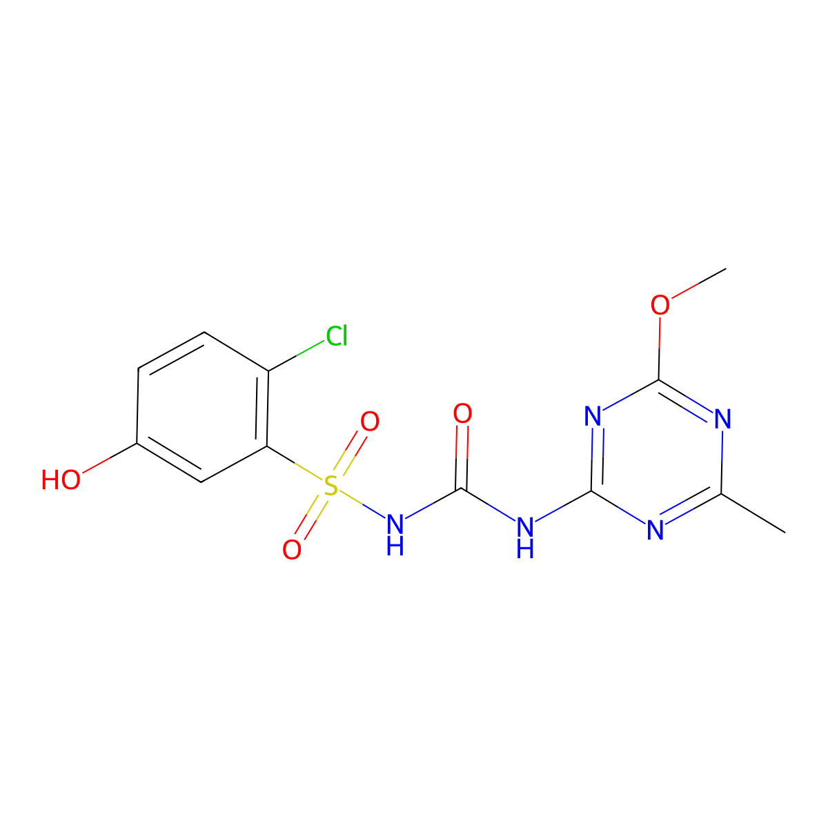 Benzenesulfonamide, 2-chloro-5-hydroxy-N-(((4-methoxy-6-methyl-1,3,5-triazin-2-yl)amino)carbonyl)- molecular structure, CAS 81123-38-8