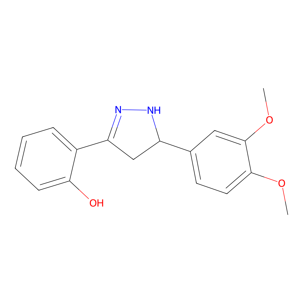 2-[5-(3,4-dimethoxyphenyl)-4,5-dihydro-1H-pyrazol-3-yl]phenol molecular structure, CAS 81136-28-9