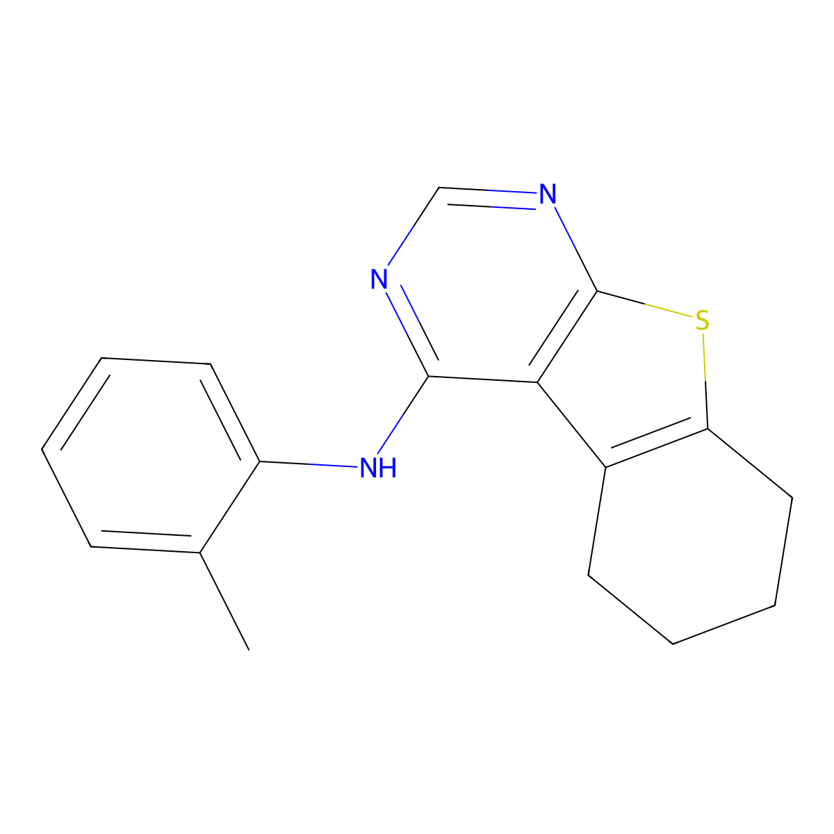 N-(2-methylphenyl)-5,6,7,8-tetrahydro-[1]benzothiolo[2,3-d]pyrimidin-4-amine molecular structure, CAS 81136-47-2