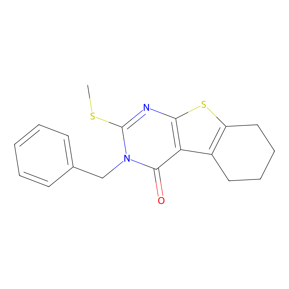 3-Benzyl-2-methylsulfanyl-5,6,7,8-tetrahydro-[1]benzothiolo[2,3-d]pyrimidin-4-one molecular structure, CAS 81144-25-4