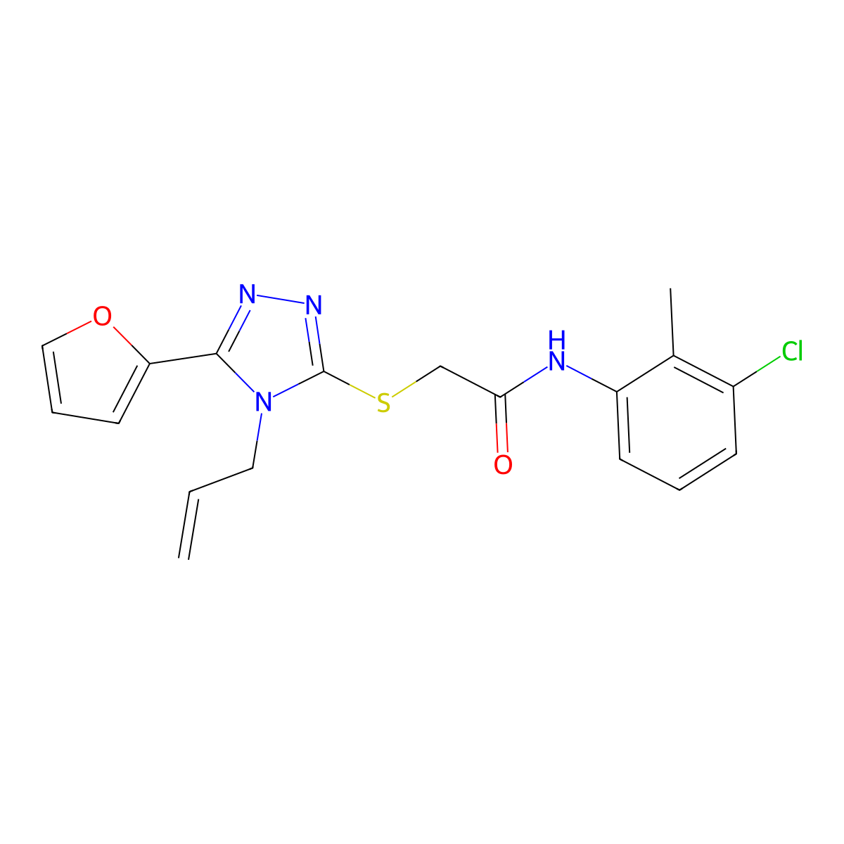 N-(3-chloro-2-methylphenyl)-2-{[5-(furan-2-yl)-4-(prop-2-en-1-yl)-4H-1,2,4-triazol-3-yl]sulfanyl}acetamide molecular structure, CAS 811462-36-9