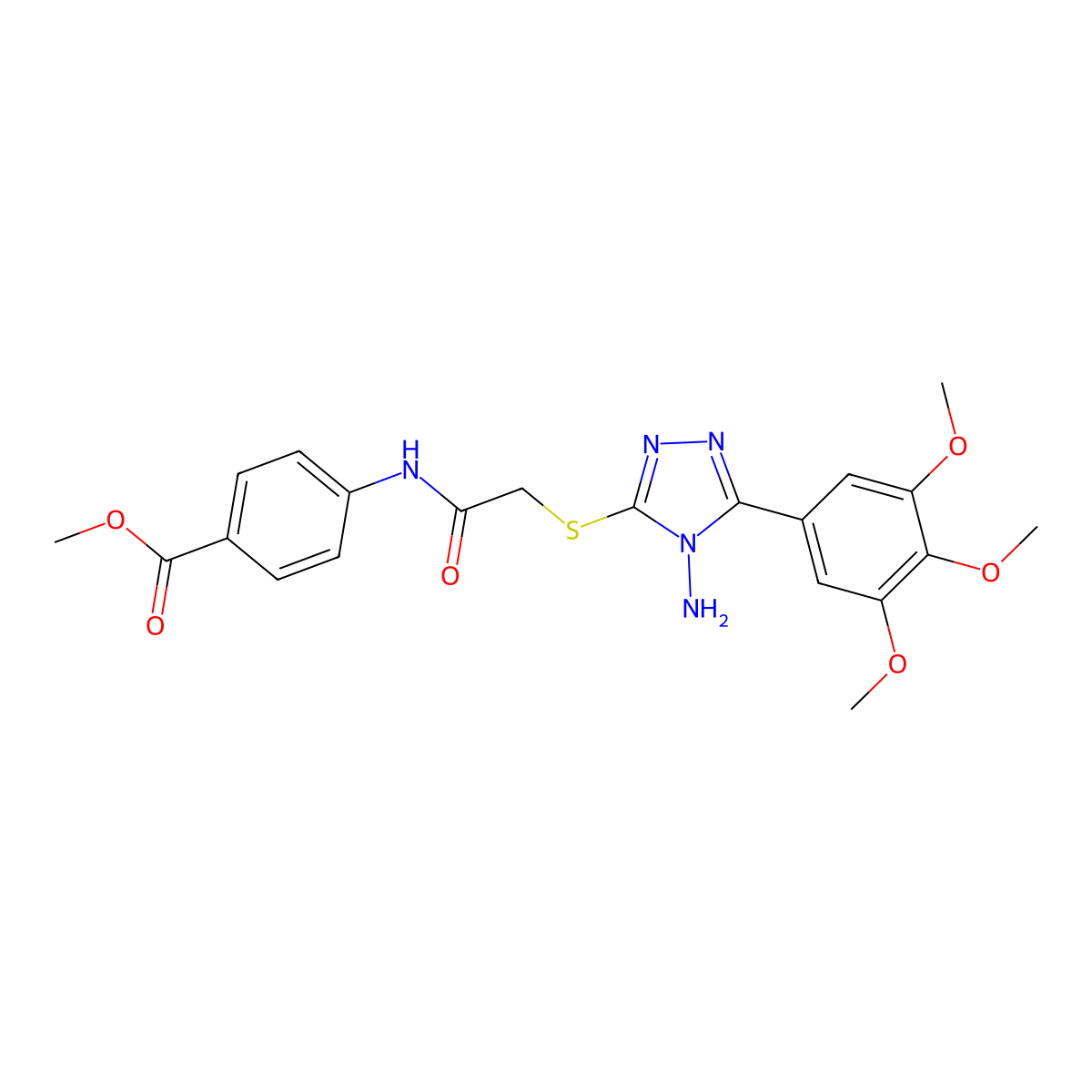 methyl 4-[({[4-amino-5-(3,4,5-trimethoxyphenyl)-4H-1,2,4-triazol-3-yl]sulfanyl}acetyl)amino]benzoate molecular structure, CAS 811462-69-8