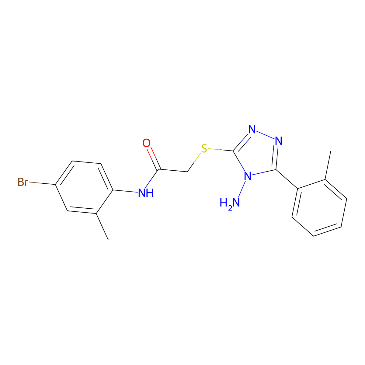 2-[4-amino-5-(2-methylphenyl)(1,2,4-triazol-3-ylthio)]-N-(4-bromo-2-methylphen yl)acetamide molecular structure, CAS 811466-45-2