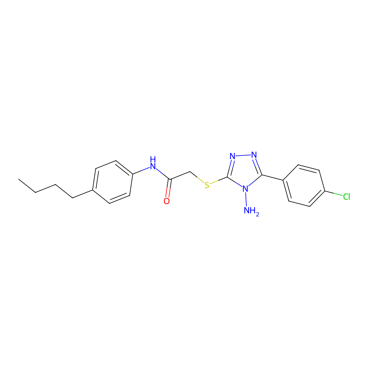 2-((4-amino-5-(4-chlorophenyl)-4H-1,2,4-triazol-3-yl)thio)-N-(4-butylphenyl)acetamide molecular structure, CAS 811469-59-7