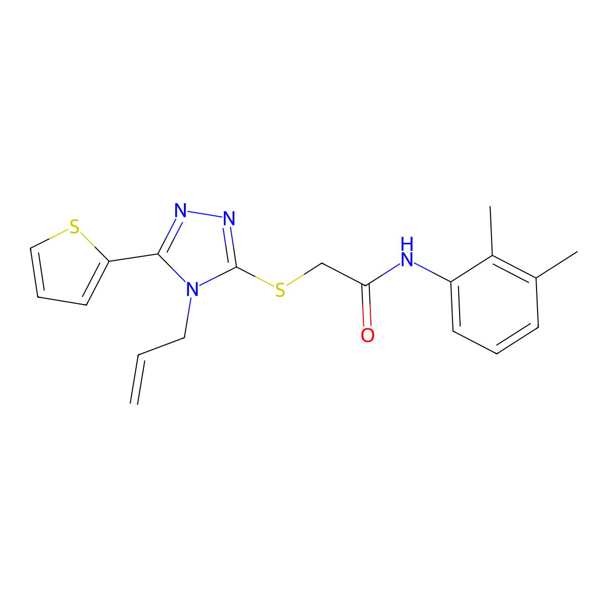 N-(2,3-dimethylphenyl)-2-(4-prop-2-enyl-5-(2-thienyl)(1,2,4-triazol-3-ylthio)) acetamide molecular structure, CAS 811471-90-6
