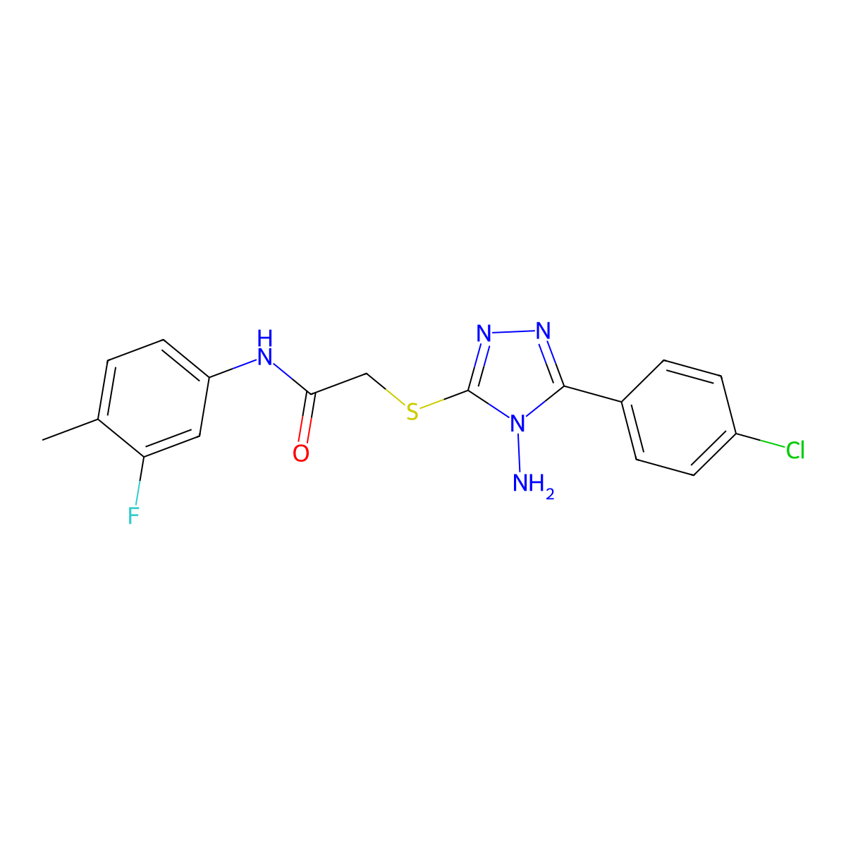 2-[4-amino-5-(4-chlorophenyl)(1,2,4-triazol-3-ylthio)]-N-(3-fluoro-4-methylphe nyl)acetamide molecular structure, CAS 811473-27-5