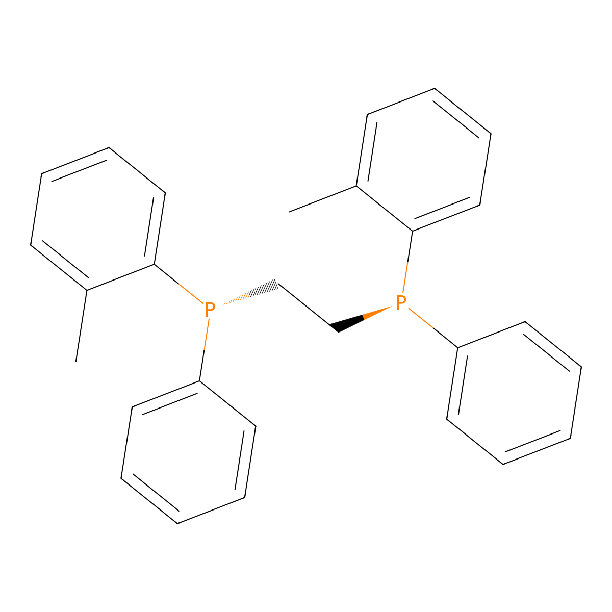 (-)-1,2-Bis((R)-phenyl(o-tolyl)phosphaneyl)ethane molecular structure, CAS 81157-90-6