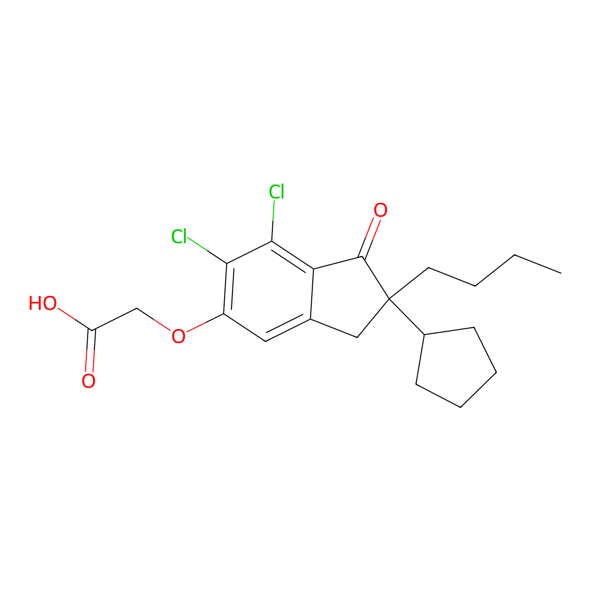 ((2-n-butyl-6,7-dichloro-2-cyclopentyl-2,3-dihydro-1-oxo-1H-inden-5-yl)oxy)acetic acid, (+)- molecular structure, CAS 81166-47-4