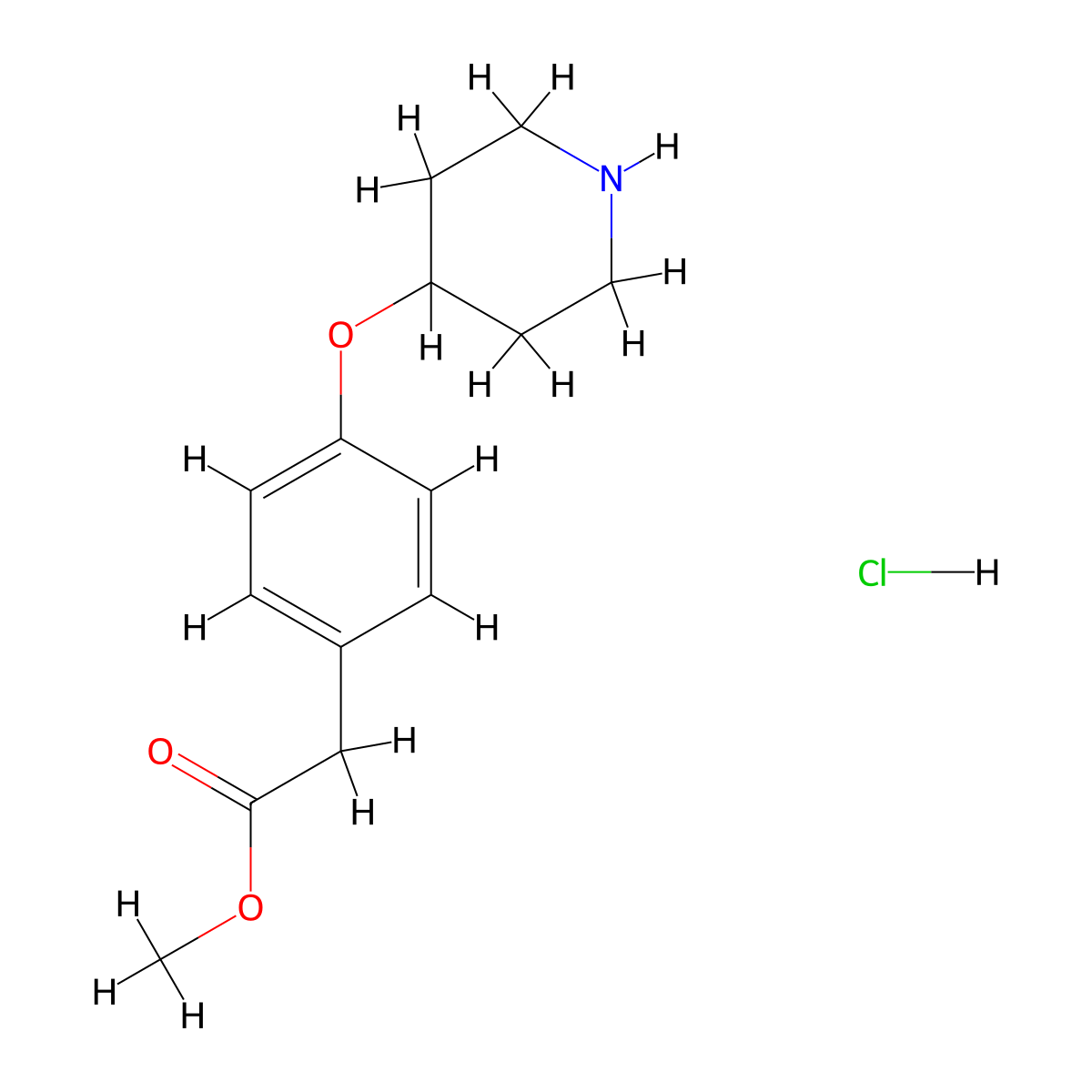 Methyl 2-[4-(4-piperidinyloxy)phenyl]acetate hydrochloride molecular structure, CAS 811813-40-8