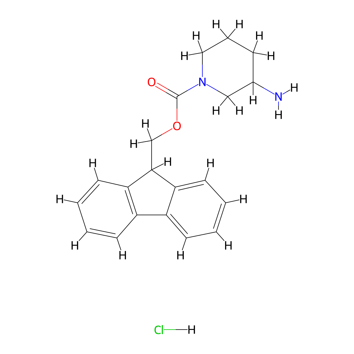 (9H-Fluoren-9-yl)methyl 3-aminopiperidine-1-carboxylate--hydrogen chloride (1/1) molecular structure, CAS 811841-86-8
