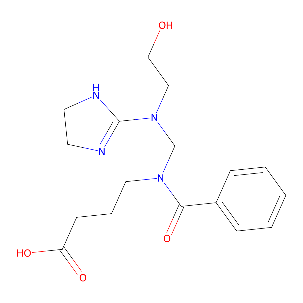 Butyric acid, 4-(benzoyl(((4,5-dihydro-1H-imidazol-2-yl)(2-hydroxyethyl)amino)methyl)amino)- molecular structure, CAS 81186-16-5