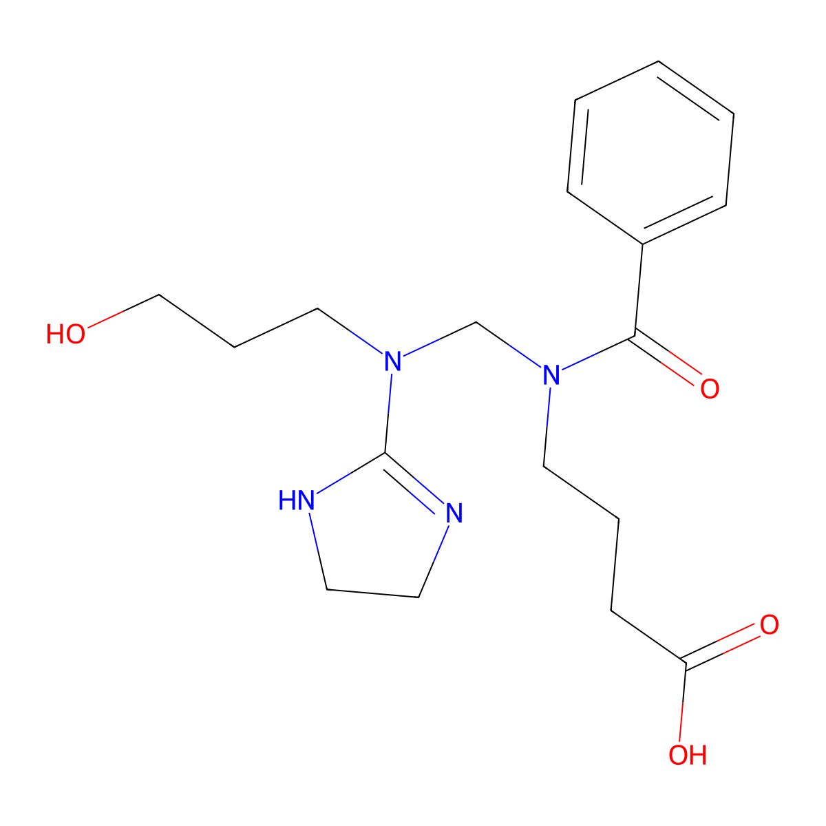 Butyric acid, 4-(benzoyl(((4,5-dihydro-1H-imidazol-2-yl)(3-hydroxypropyl)amino)methyl)amino)- molecular structure, CAS 81186-17-6