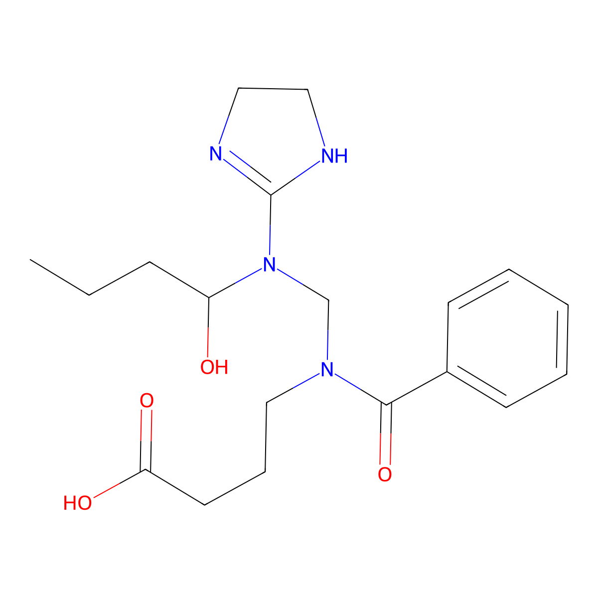 Butyric acid, 4-(benzoyl(((4,5-dihydro-1H-imidazol-2-yl)(1-hydroxybutyl)amino)methyl)amino)- molecular structure, CAS 81186-18-7