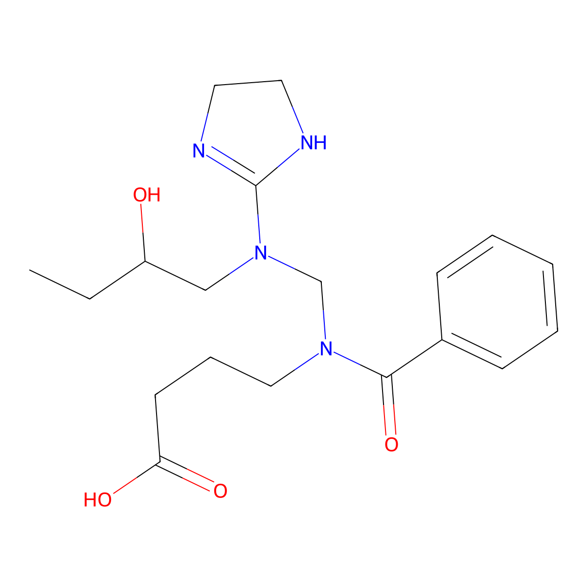 Butyric acid, 4-(benzoyl(((4,5-dihydro-1H-imidazol-2-yl)(2-hydroxybutyl)amino)methyl)amino)- molecular structure, CAS 81186-19-8