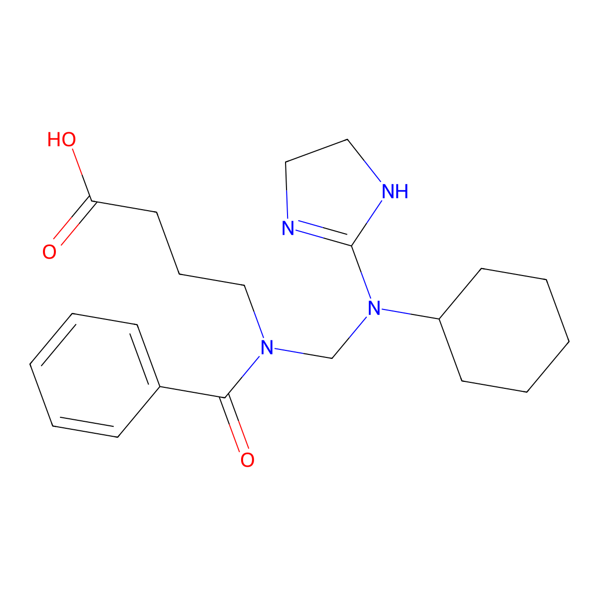 Butyric acid, 4-(benzoyl((cyclohexyl(4,5-dihydro-1H-imidazol-2-yl)amino)methyl)amino)- molecular structure, CAS 81186-20-1
