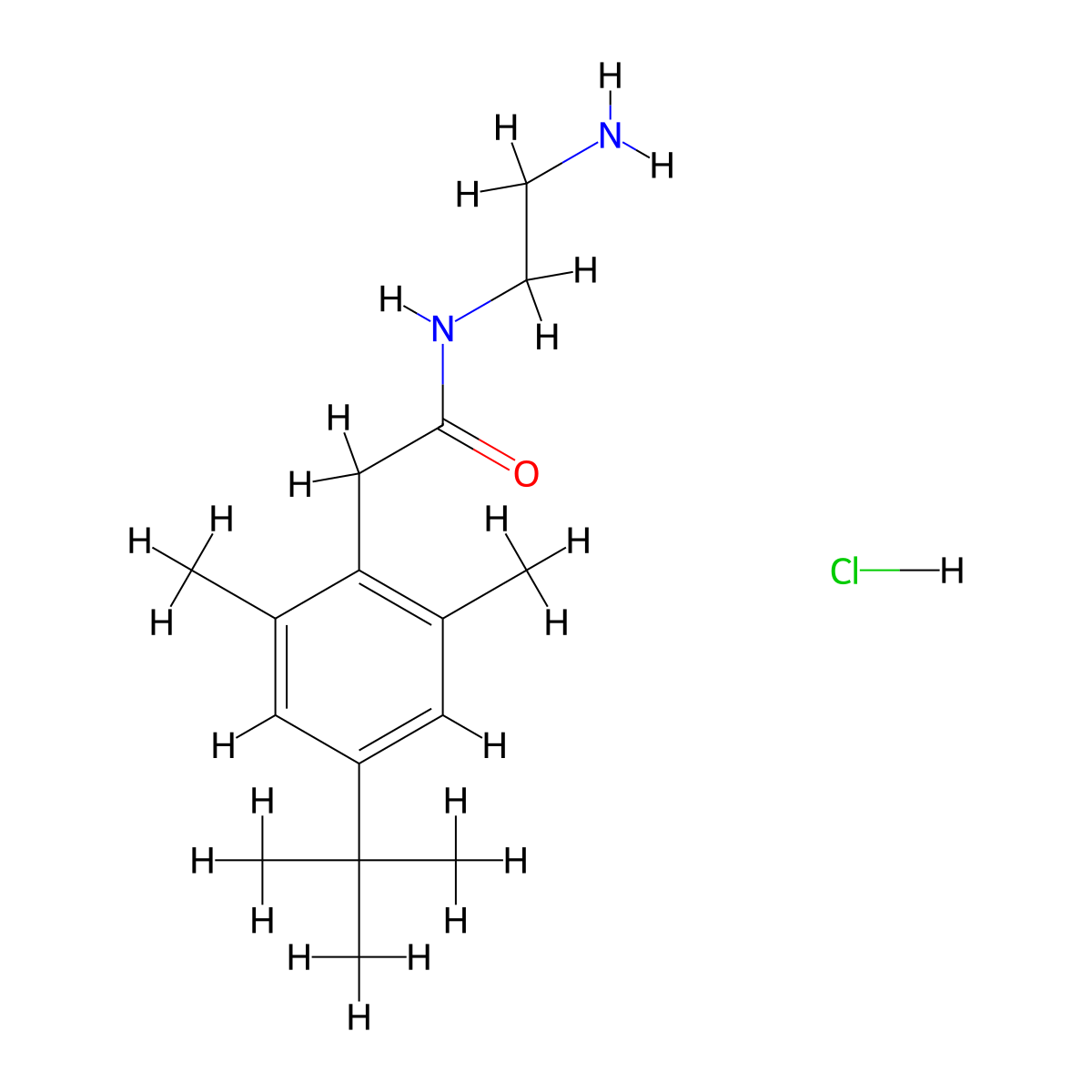 N-(2-aminoethyl)-2-(4-tert-butyl-2,6-dimethylphenyl)acetamide;hydrochloride molecular structure, CAS 81201-80-1