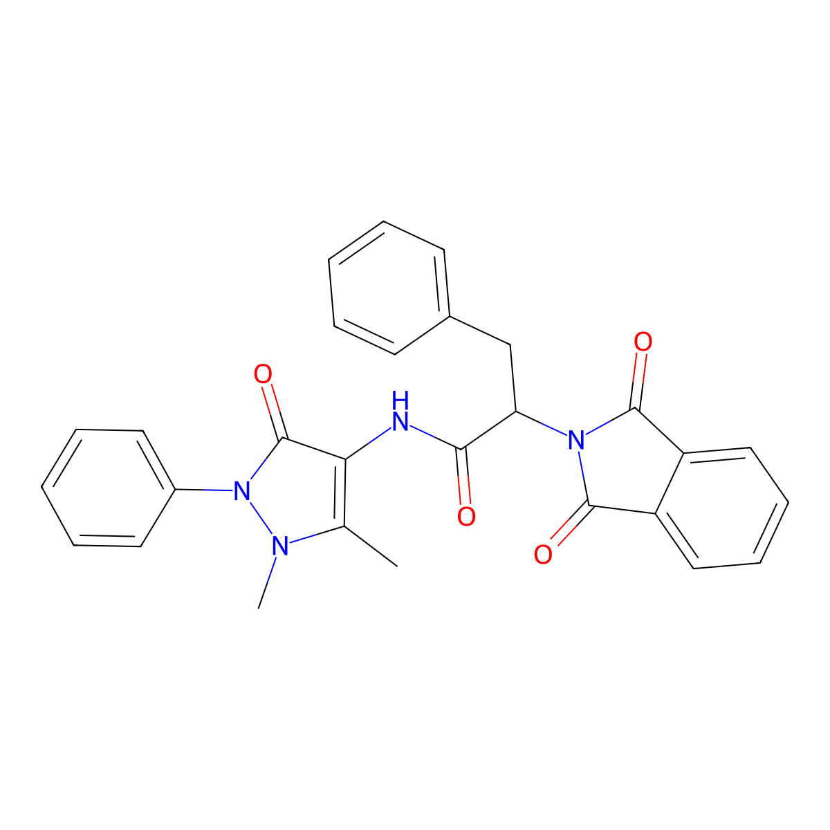 N-(1,5-Dimethyl-3-oxo-2-phenyl-2,3-dihydro-1H-pyrazol-4-yl)-2-(1,3-dioxo-1,3-dihydro-2H-isoindol-2-yl)-3-phenylpropanimidic acid molecular structure, CAS 81217-05-2