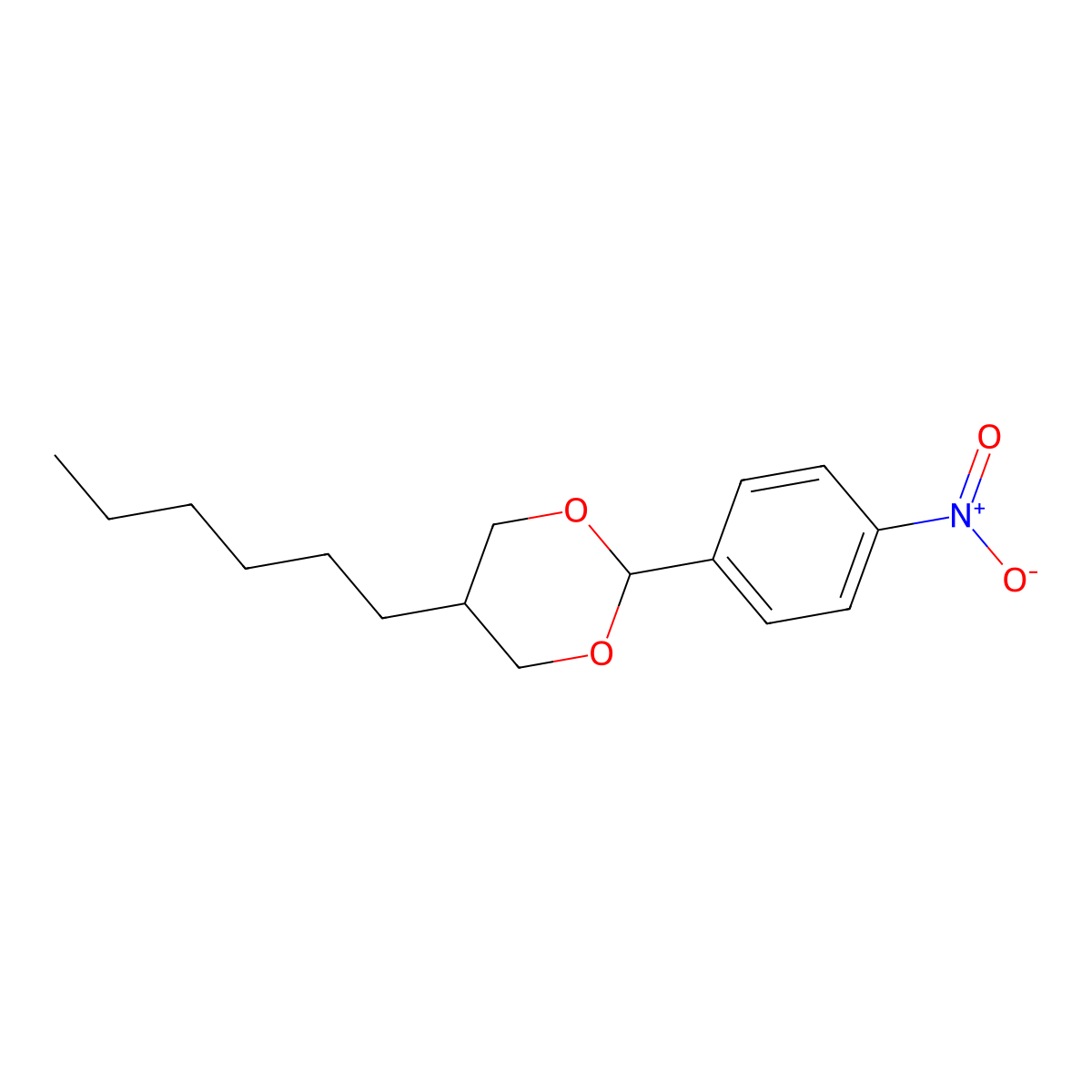 1,3-Dioxane, 5-hexyl-2-(4-nitrophenyl)-, trans- molecular structure, CAS 81221-26-3