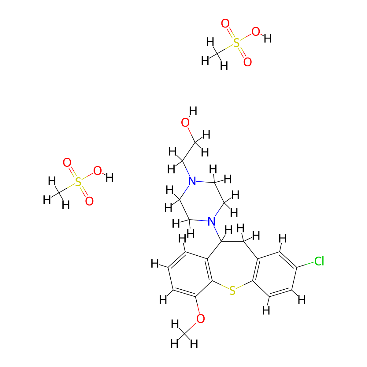 1-piperazineethanol, 4-(2-chloro-10,11-dihydro-6-methoxydibenzo(b,f)thiepin-10-yl)-, dimethanesulfonate (salt) molecular structure, CAS 81223-37-2