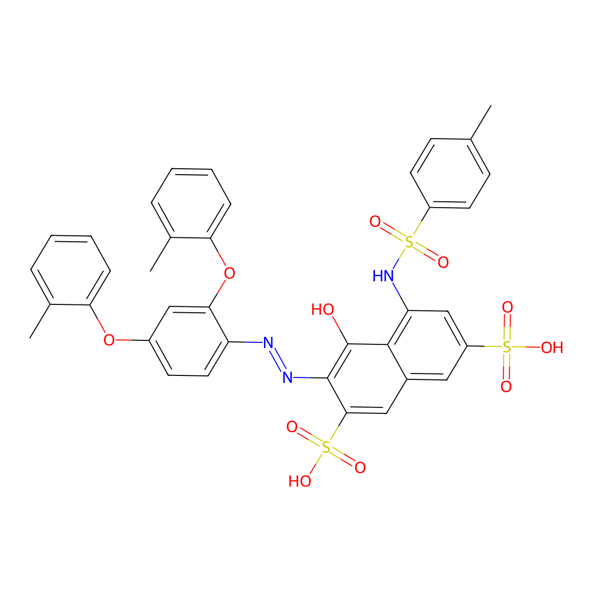 3-((2,4-Bis(2-methylphenoxy)phenyl)azo)-4-hydroxy-5-(((p-tolyl)sulphonyl)amino)naphthalene-2,7-disulphonic acid molecular structure, CAS 81241-67-0