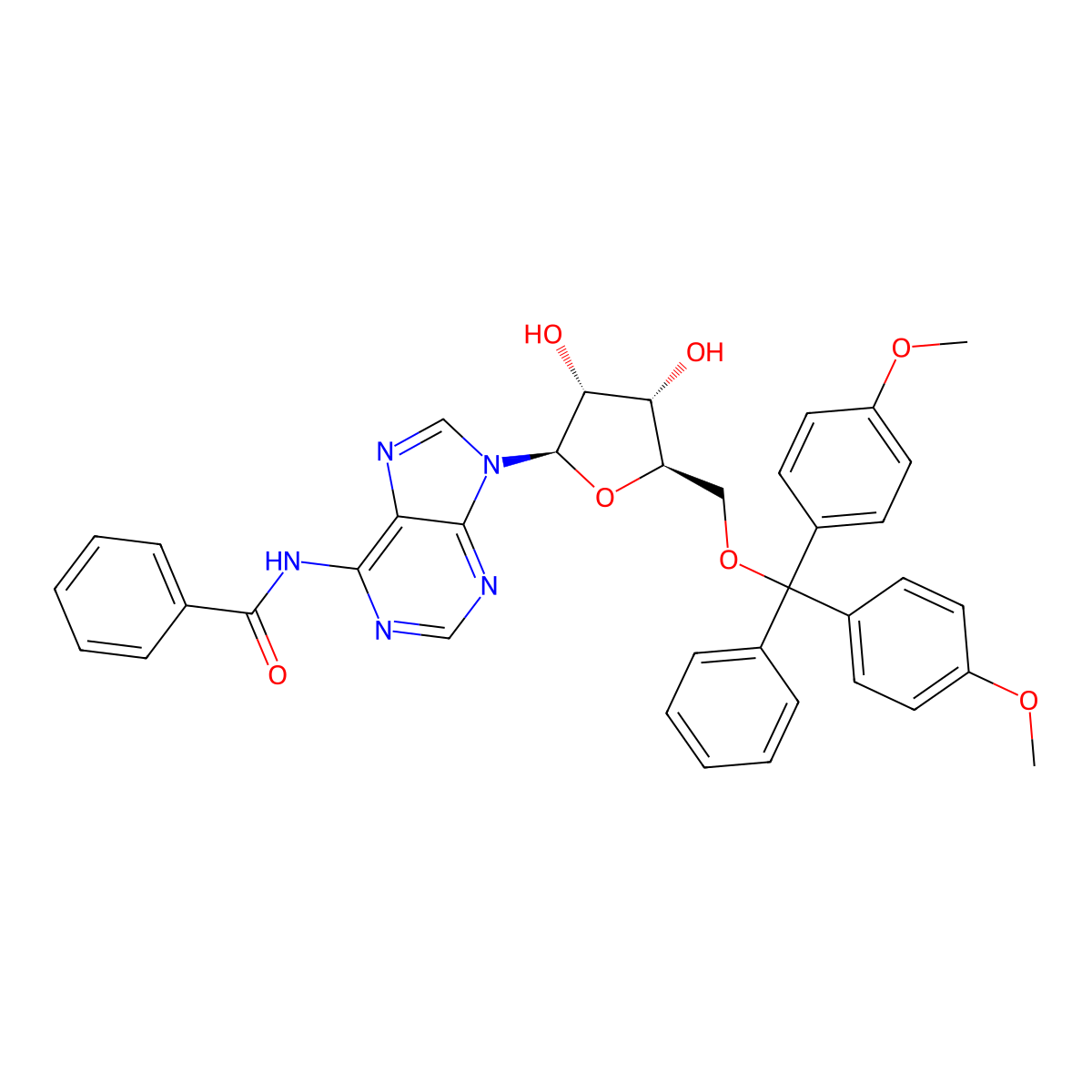 5'-O-(4,4'-Dimethoxytrityl)-N6-benzoyl-adenosine molecular structure, CAS 81246-82-4