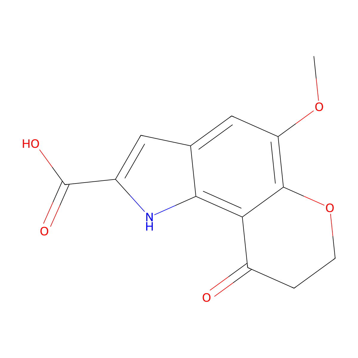 Pyrano(2,3-g)indole-2-carboxylic acid, 1,7,8,9-tetrahydro-5-methoxy-9-oxo- molecular structure, CAS 81258-05-1