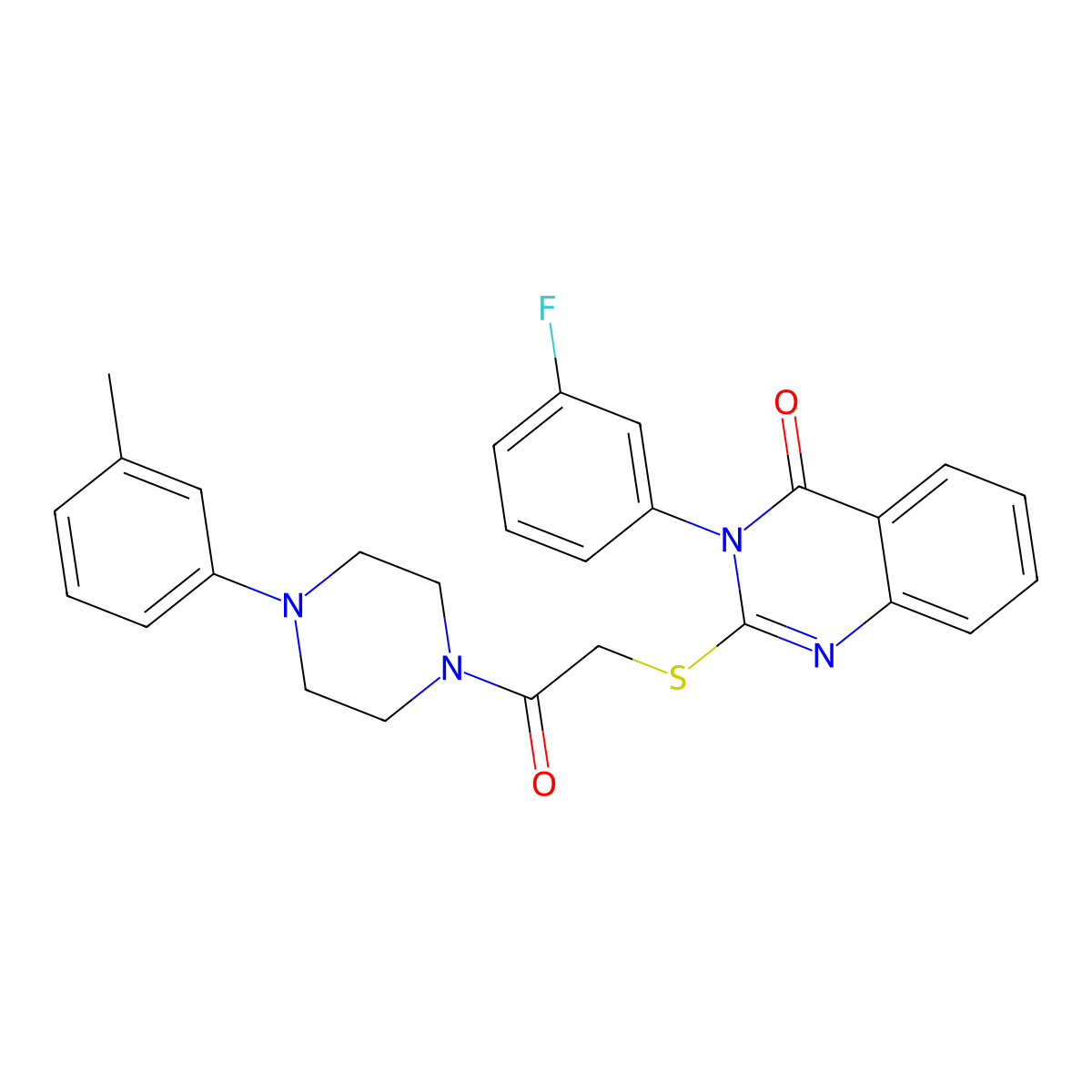 4(3H)-Quinazolinone, 3-(m-fluorophenyl)-2-((((4-(m-tolyl)-1-piperazinyl)carbonyl)methyl)thio)- molecular structure, CAS 81262-80-8