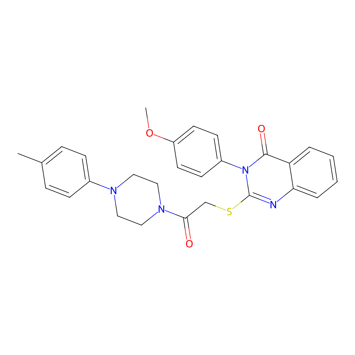 4(3H)-Quinazolinone, 3-(p-methoxyphenyl)-2-((((4-(p-tolyl)-1-piperazinyl)carbonyl)methyl)thio)- molecular structure, CAS 81262-83-1