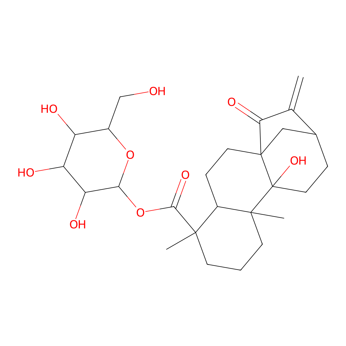[3,4,5-Trihydroxy-6-(hydroxymethyl)oxan-2-yl] 10-hydroxy-5,9-dimethyl-14-methylidene-15-oxotetracyclo[11.2.1.01,10.04,9]hexadecane-5-carboxylate molecular structure, CAS 81263-96-9