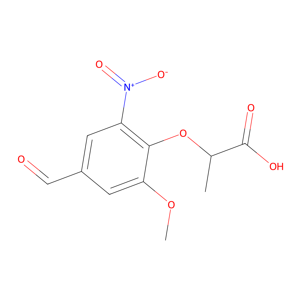 2-(4-Formyl-2-methoxy-6-nitrophenoxy)propanoic acid molecular structure, CAS 812642-66-3