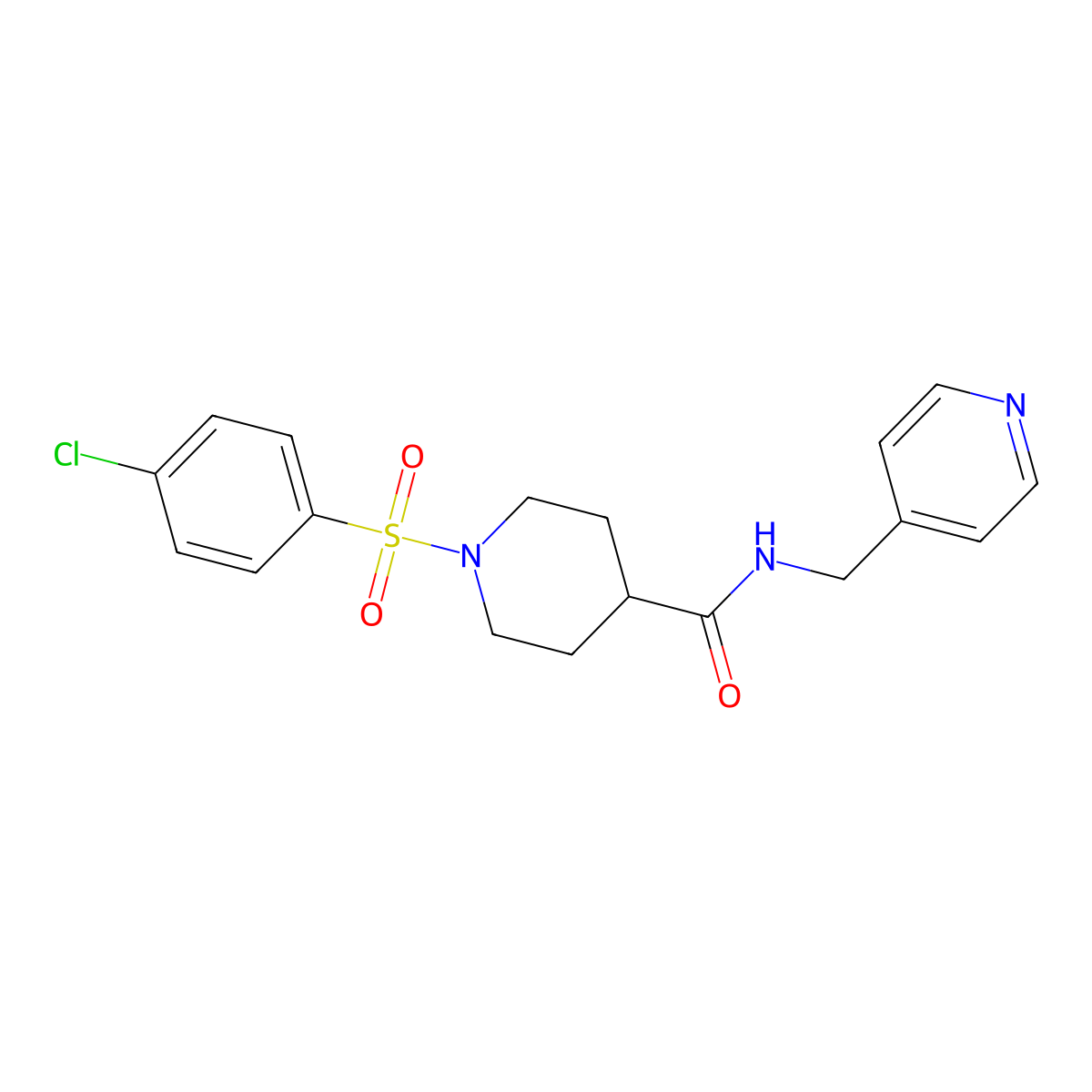 1-(4-chlorophenyl)sulfonyl-N-(pyridin-4-ylmethyl)piperidine-4-carboxamide molecular structure, CAS 812642-80-1
