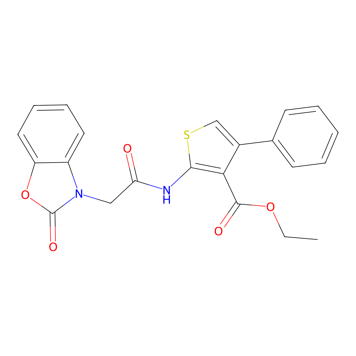 ethyl 2-{[(2-oxo-1,3-benzoxazol-3(2H)-yl)acetyl]amino}-4-phenylthiophene-3-carboxylate molecular structure, CAS 812643-41-7