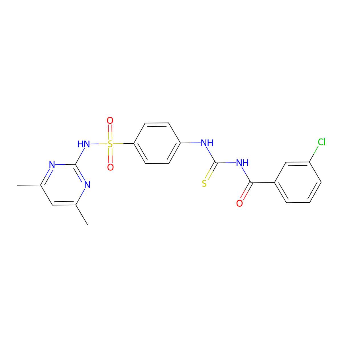 3-chloro-N-({4-[(4,6-dimethylpyrimidin-2-yl)sulfamoyl]phenyl}carbamothioyl)benzamide molecular structure, CAS 812686-67-2