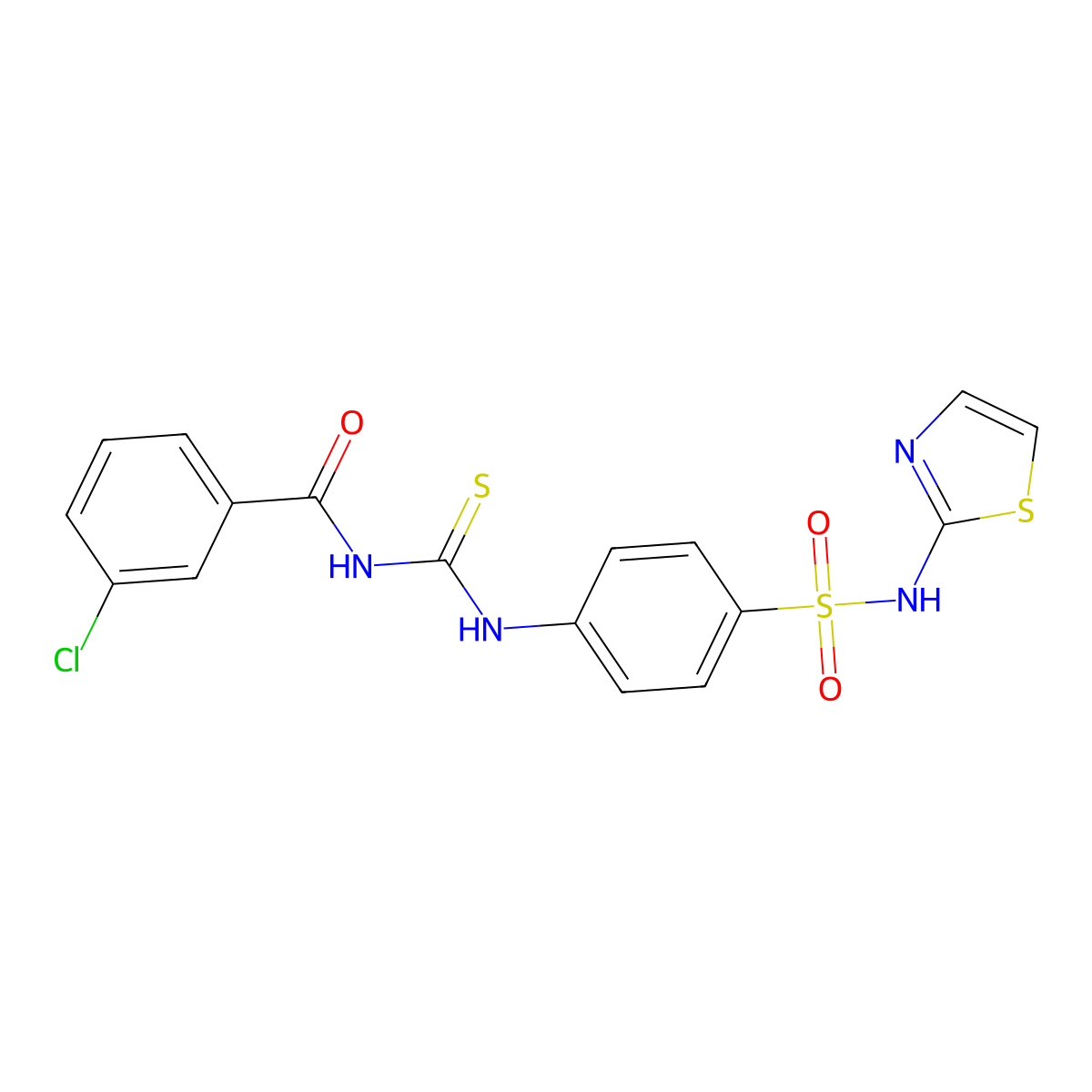 3-chloro-N-((4-(N-(thiazol-2-yl)sulfamoyl)phenyl)carbamothioyl)benzamide molecular structure, CAS 812686-80-9