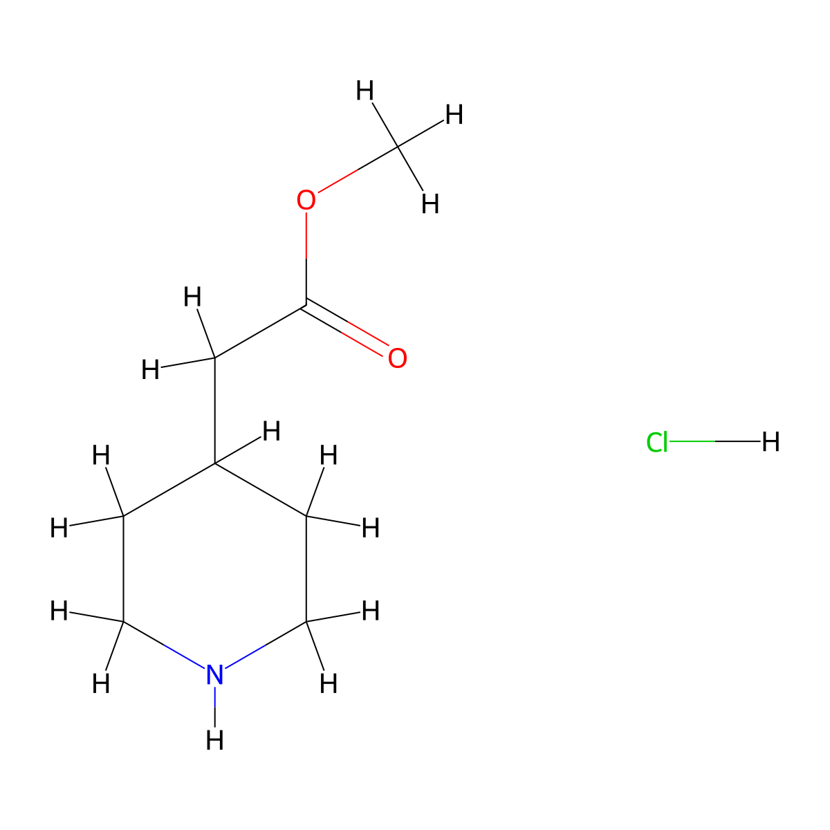 Methyl (piperidin-4-yl)acetate--hydrogen chloride (1/1) molecular structure, CAS 81270-37-3