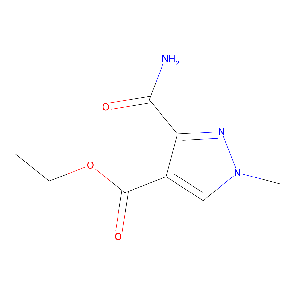 ethyl 3-carbamoyl-1-methyl-1H-pyrazole-4-carboxylate molecular structure, CAS 81303-51-7