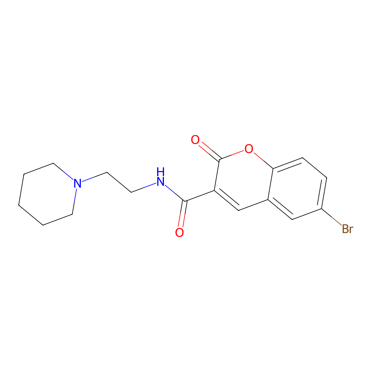 6-bromo-2-oxo-N-(2-piperidinoethyl)-2H-chromene-3-carboxamide molecular structure, CAS 81309-18-4