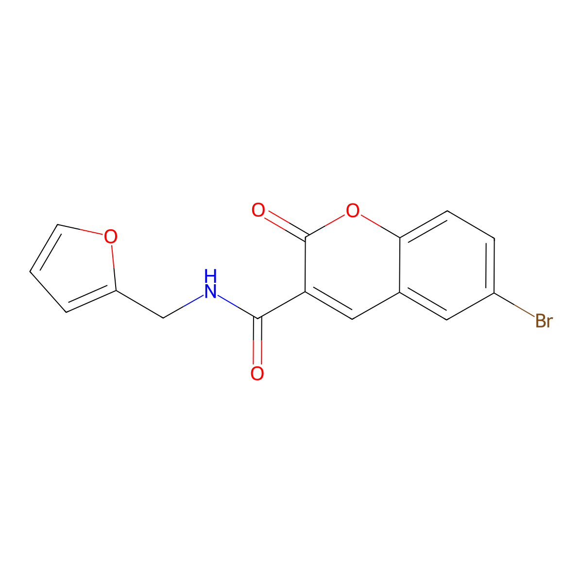 2H-Chromene-3-carboxamide, 6-bromo-2-oxo-N-(furan-2-yl)methyl- molecular structure, CAS 81309-25-3