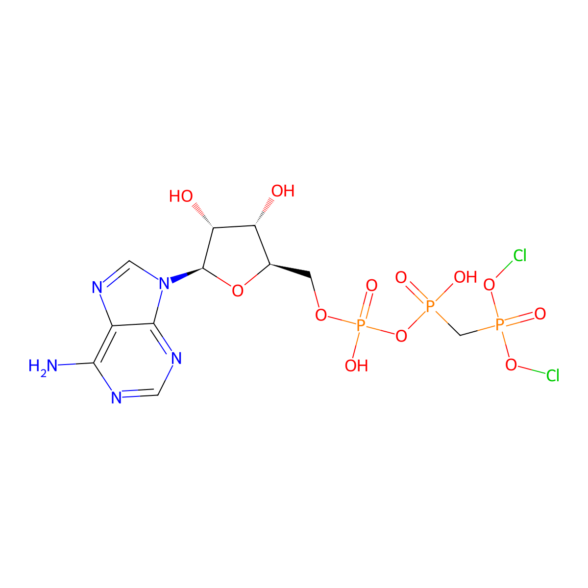 Adenosine-5'-O-(beta,gamma-dichloromethane)triphosphate molecular structure, CAS 81336-74-5