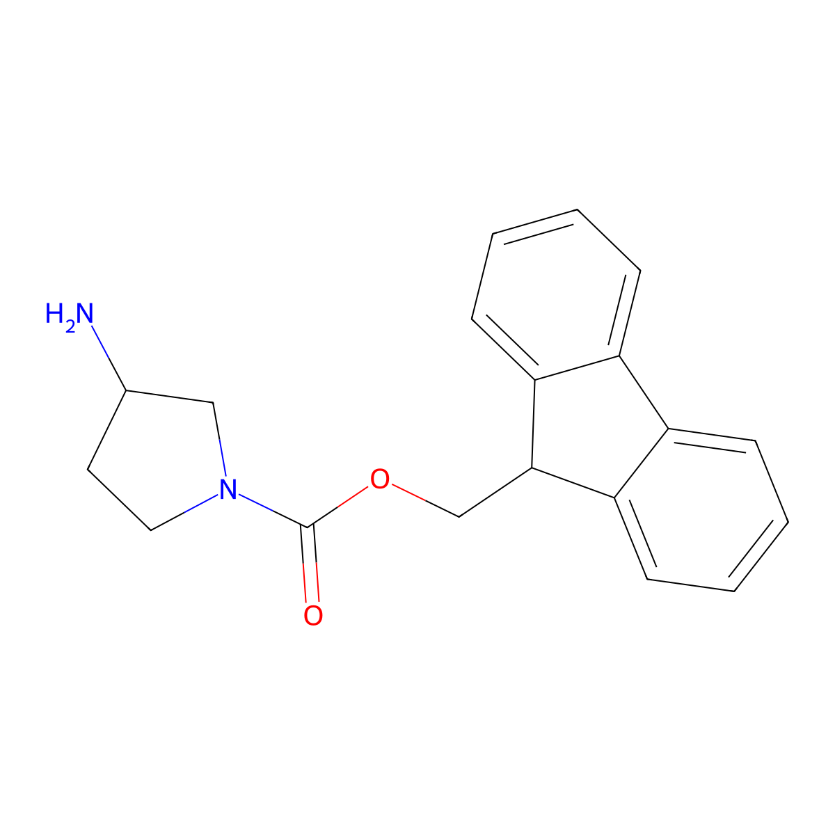 (9H-fluoren-9-yl)methyl 3-aminopyrrolidine-1-carboxylate molecular structure, CAS 813412-37-2