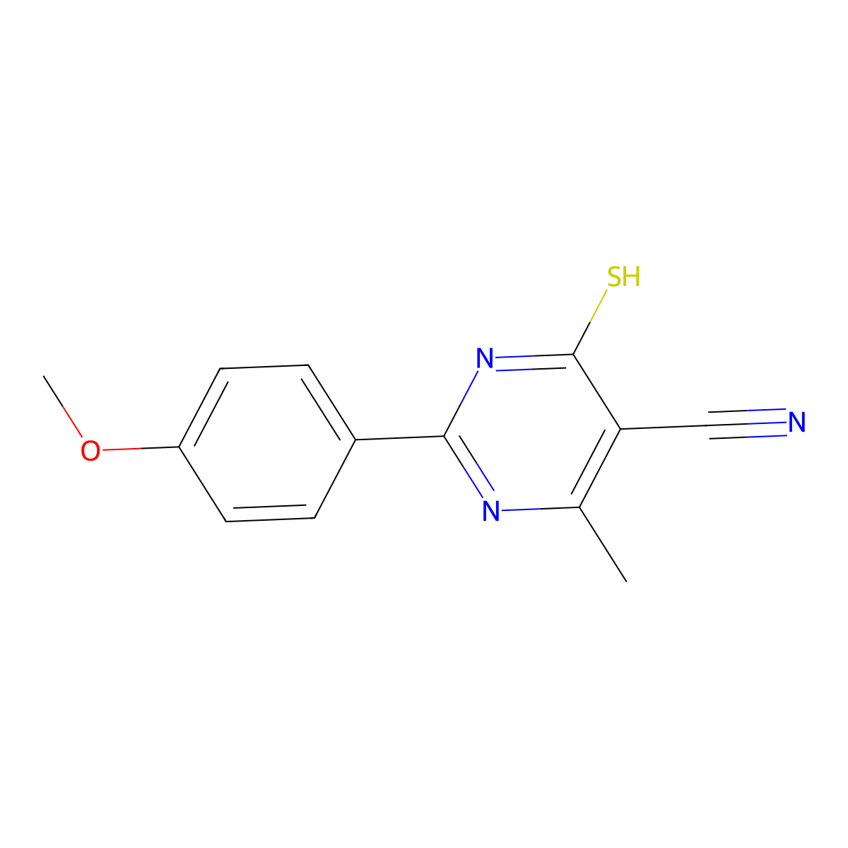 2-(4-Methoxyphenyl)-4-methyl-6-sulfanylpyrimidine-5-carbonitrile molecular structure, CAS 81397-24-2