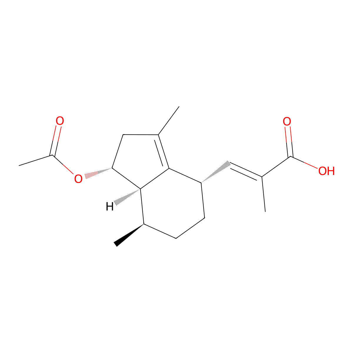 (E)-3-[(1R,4S,7R,7aR)-1-acetyloxy-3,7-dimethyl-2,4,5,6,7,7a-hexahydro-1H-inden-4-yl]-2-methylprop-2-enoic acid molecular structure, CAS 81397-67-3