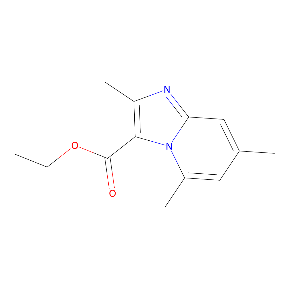Ethyl 2,5,7-trimethylimidazo[1,2-a]pyridine-3-carboxylate molecular structure, CAS 81438-54-2