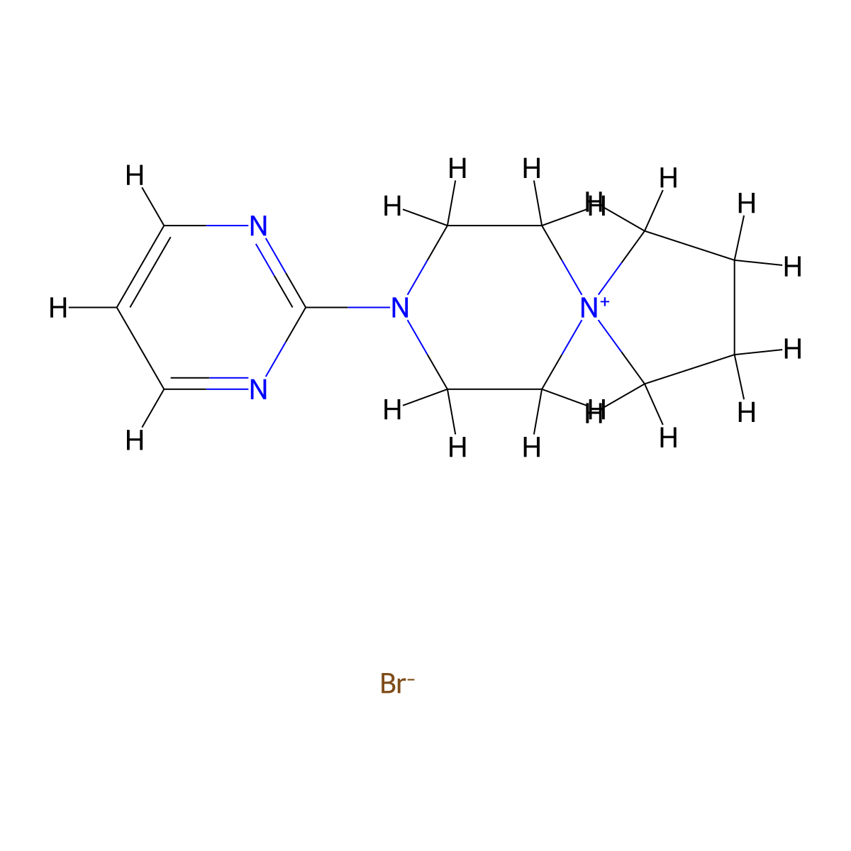 8-Aza-5-azoniaspiro(4.5)decane, 8-(2-pyrimidinyl)-, bromide (1:1) molecular structure, CAS 81461-73-6
